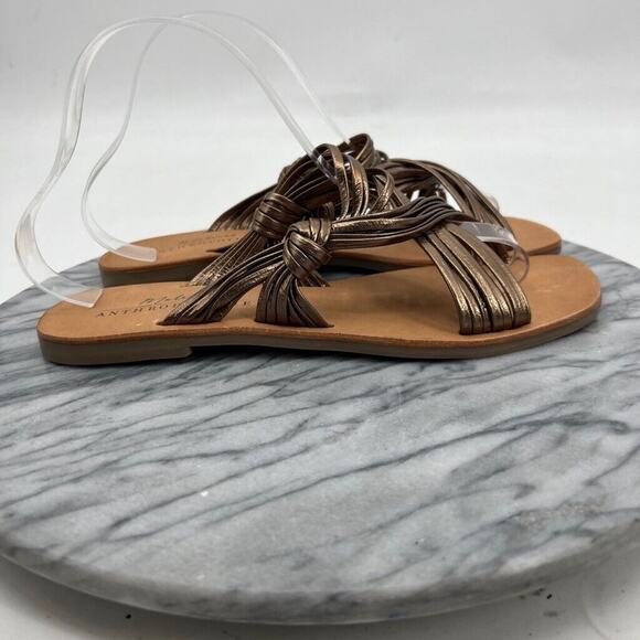Anthropologie Womens 9 Sandals Bronze Leather Mystic Metallic Strappy Flat - Picture 2 of 11